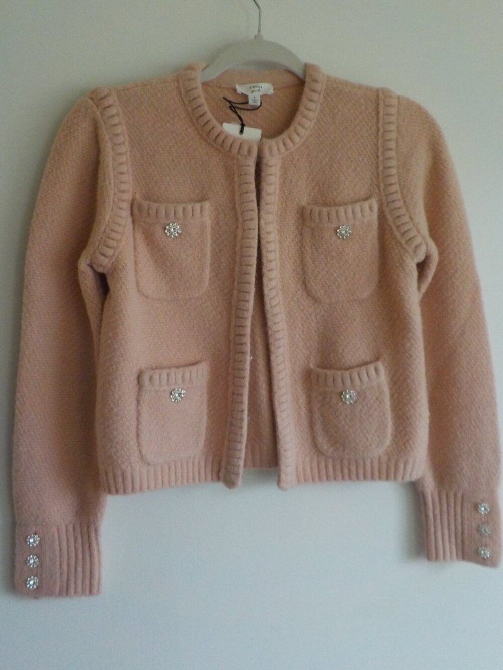 Girls Sweater - Large Peach Pink Cardigan Sparkle Buttons Long Sleeve (2363)